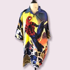 NWT Spider-Man Button Down Short Sleeve Tee XXL